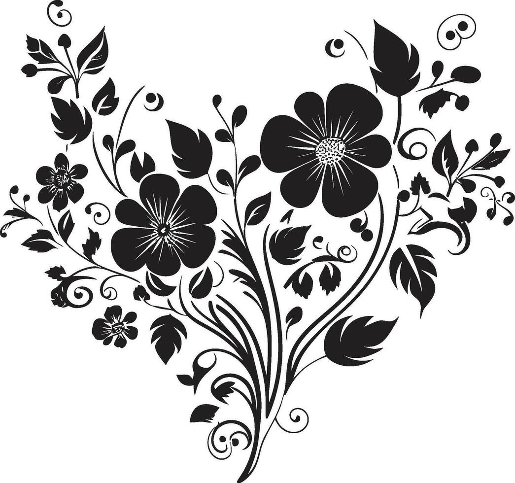 künstlerisch Blumen- fließen schwarz Vektor Logo Symbol kompliziert noir wirbelt Hand gerendert Vektor Emblem