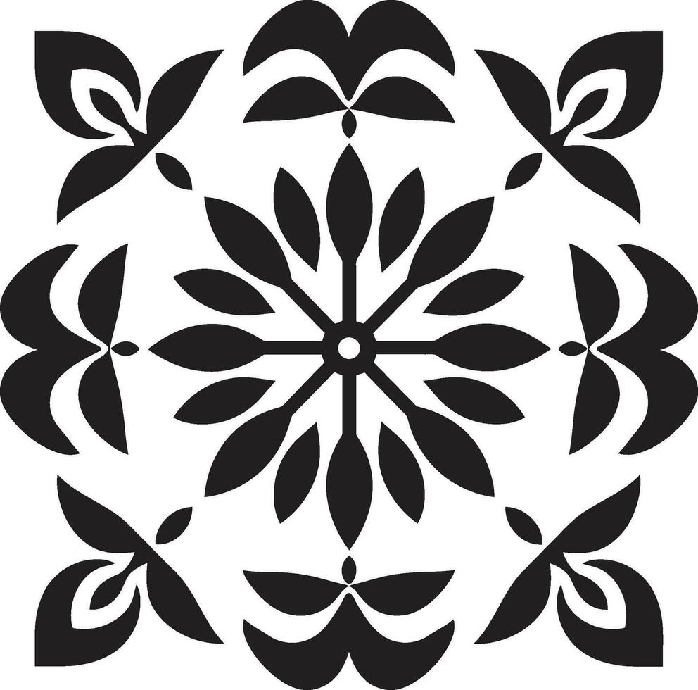 Blumen- Geometrie Fliese Design im schwarz Vektor Logo symmetrisch Blüten schwarz Vektor Fliese Symbol