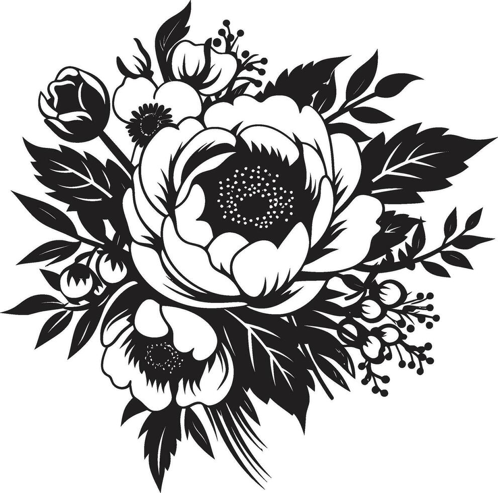 geformt Blume Medley schwarz Vektor Strauß gotisch Blumen- Sträußchen dekorativ schwarz Symbol