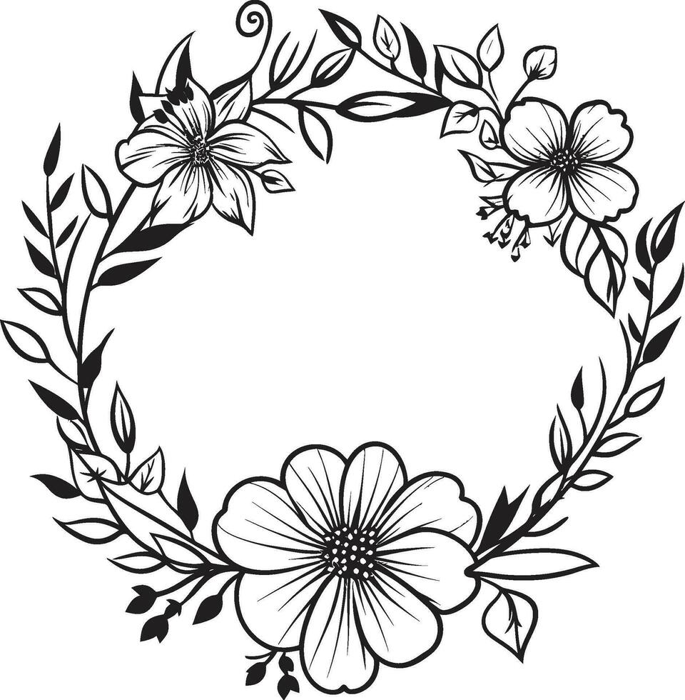 minimalistisch Hochzeit Blumen schwarz ikonisch Emblem anspruchsvoll Blumen- Kranz handgemacht Vektor Symbol