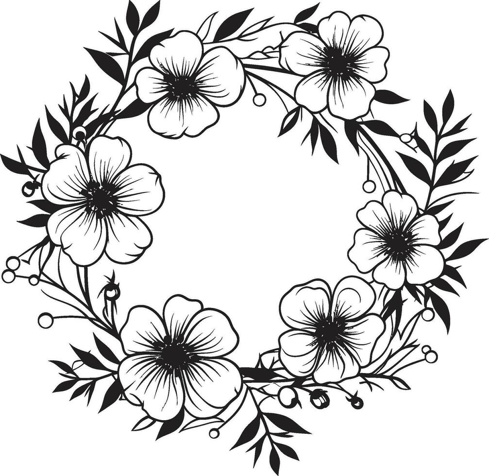elegant Hochzeit blühen Vektor schwarz Blumen- Emblem anmutig Kranz skizzieren künstlerisch schwarz Logo Symbol