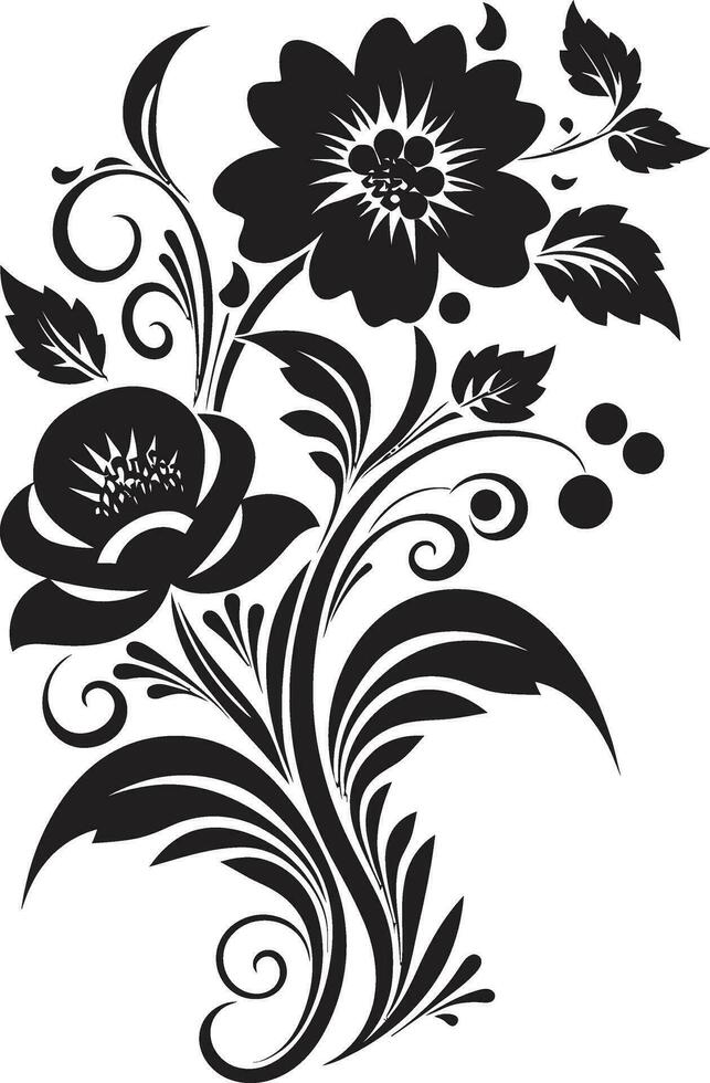 konstnärlig blooms handgjord svart vektor ikoniska emblem botanisk elegans hand dragen svart vektor logotyp design