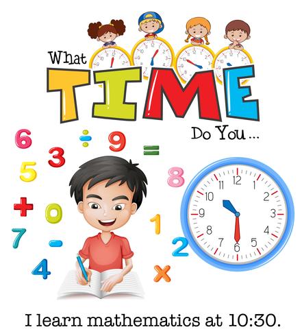 En pojke lär sig matematik klockan 10:30 vektor