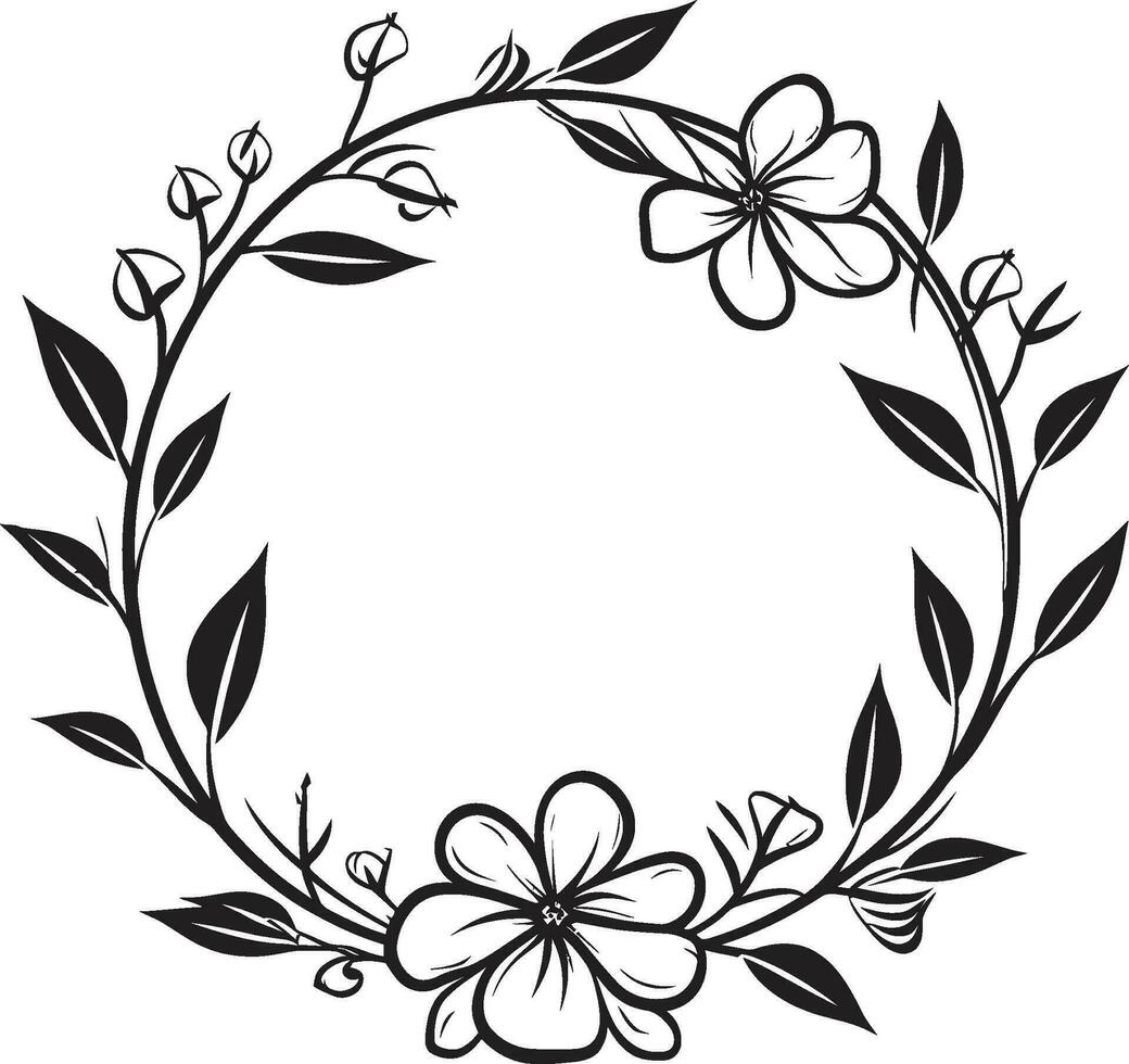 schick Blumen- Design Hochzeit Vektor Emblem sauber Blütenblatt Kranz schwarz Hand gezeichnet ikonisch Logo