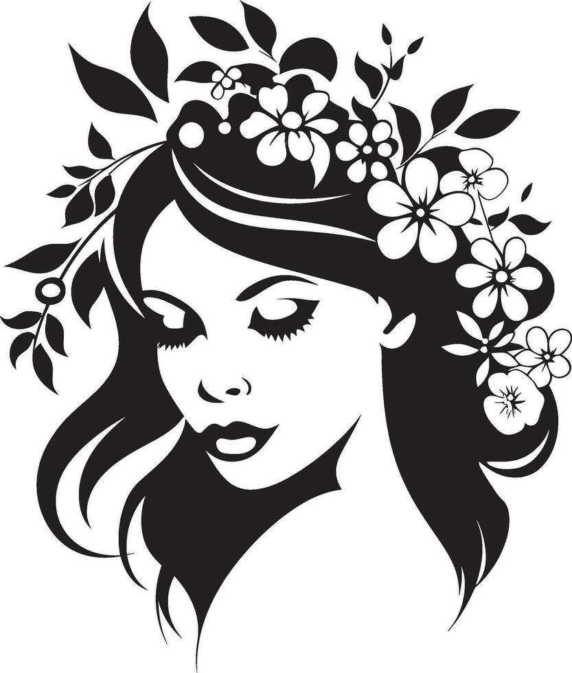 anspruchsvoll blühen Aura handgemacht Emblem abstrakt Flora Verschmelzung schwarz künstlerisch Gesicht Emblem vektor