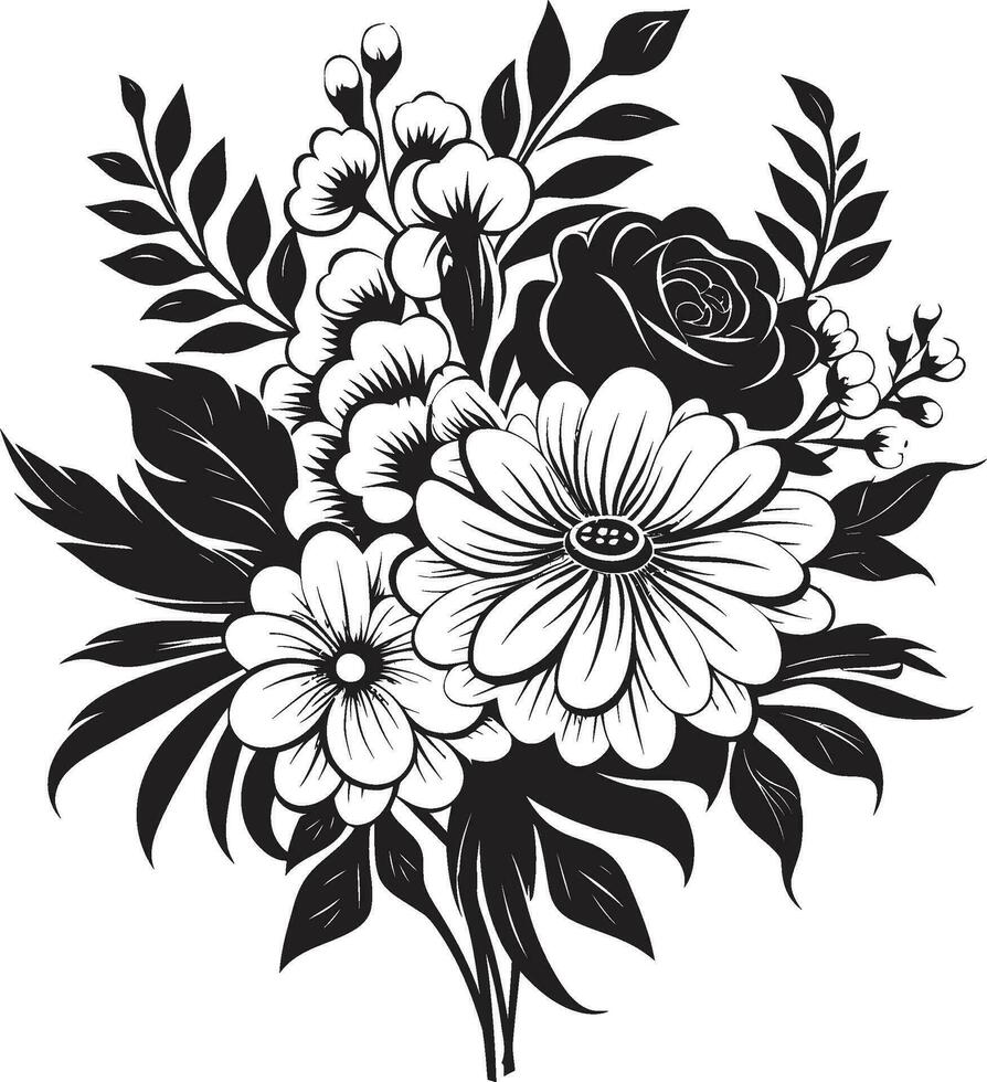 wunderlich Strauß Medley dekorativ schwarz Emblem verzaubert Blume Verschmelzung schwarz Strauß Symbol vektor