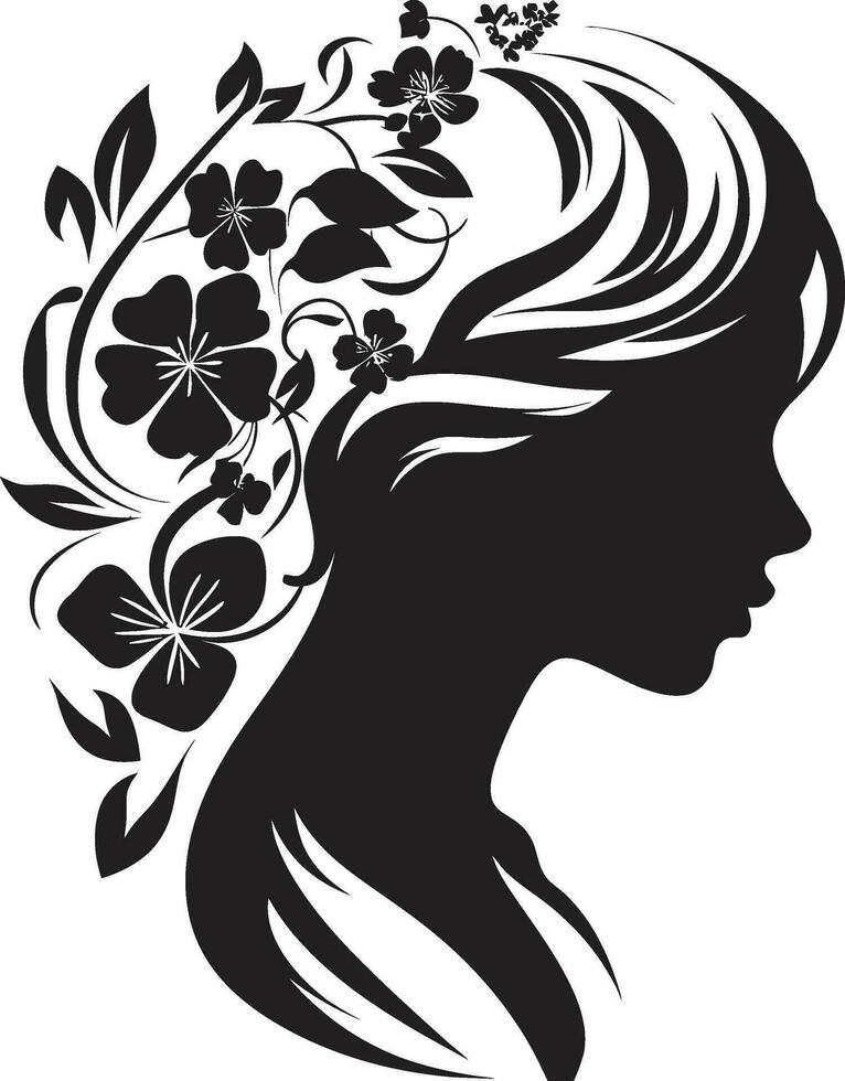 wunderlich feminin Glanz Vektor Gesicht modern Blume Porträt schwarz Frau Emblem