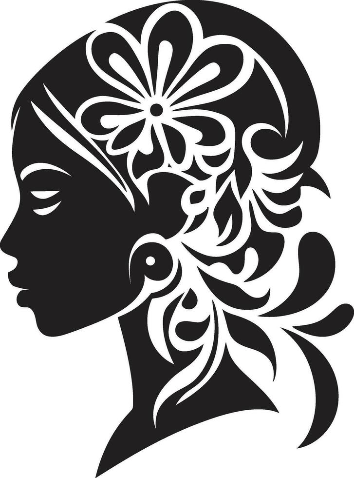 anmutig blühen Porträt künstlerisch Frau Logo Symbol schick Blumen- Weiblichkeit schwarz Vektor Gesicht Design