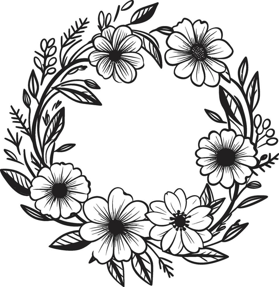 anspruchsvoll Blumen- Kranz handgemacht Vektor Symbol abstrakt Hochzeit blühen schwarz künstlerisch Emblem