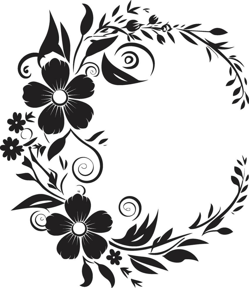 chic kronblad omfatta dekorativ svart ikon majestätisk blommig krans svart vektor ram