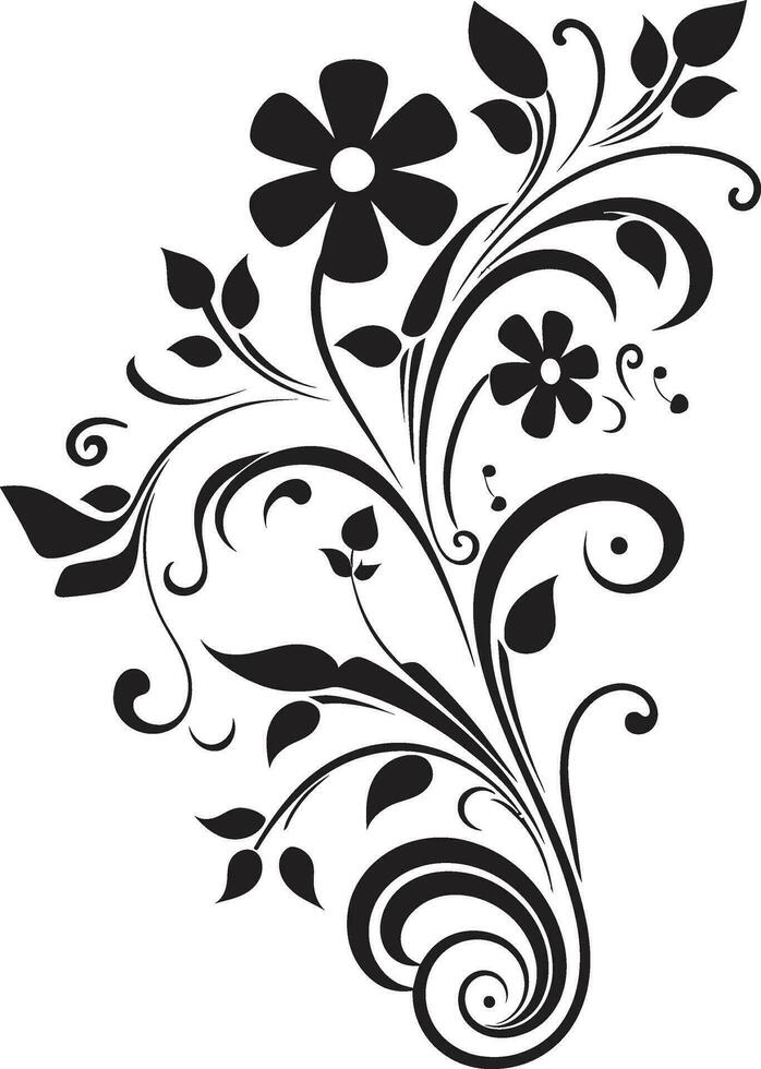 noir botanisch gedeihen schwarz Vektor Logo Emblem künstlerisch Blumen- Kaskade Hand gezeichnet schwarz ikonisch Design