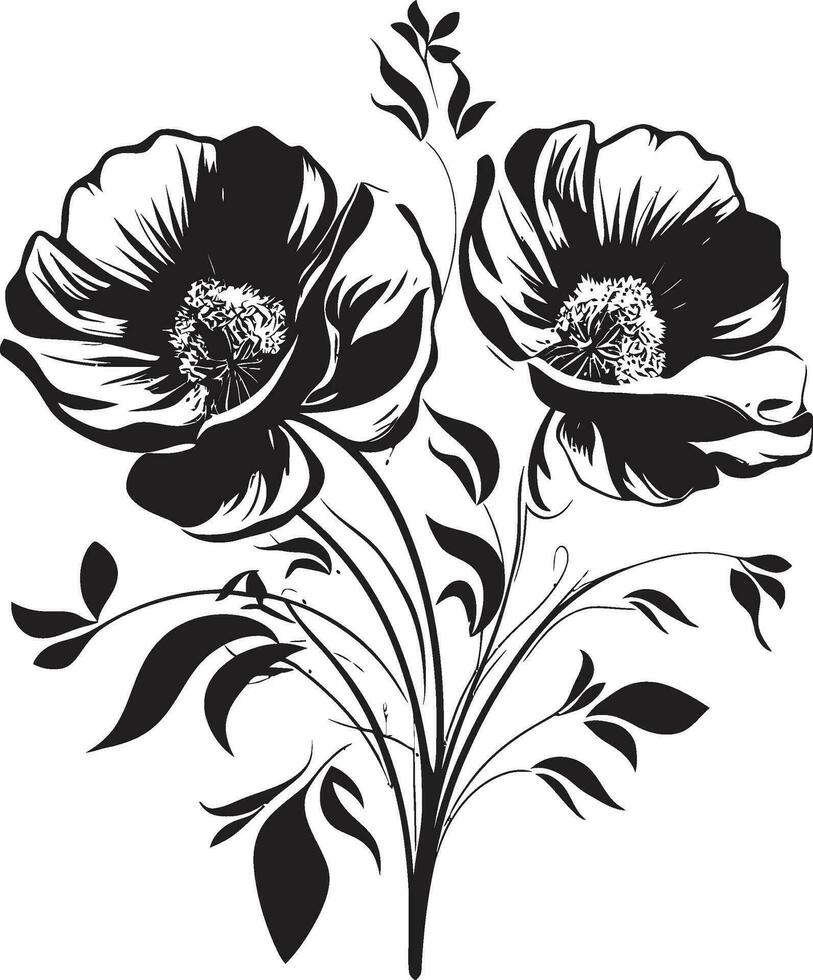 botanisch noir handgemacht Blumen- Symbole im einfarbig Vektoren kompliziert blühen Schriftrollen Hand gezeichnet schwarz Logo Embleme