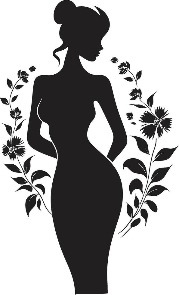 minimalistisch blühen Verschmelzung schwarz Frau Design mit Blumen anspruchsvoll Blumen- Eleganz handgemacht Frau im blühen vektor