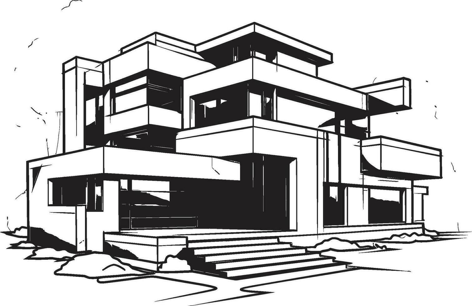 chic stadslinje boning villa vektor översikt i skarp svart rader elegant urban bostad villa ikon i djärv svart översikt