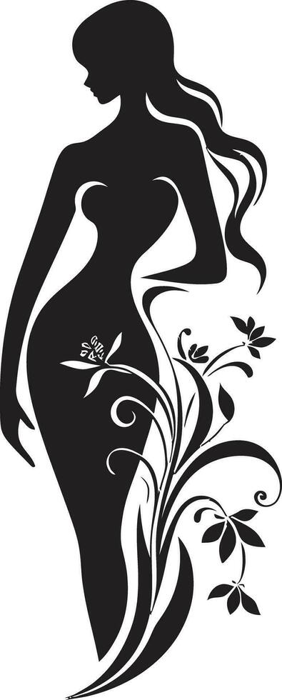 konstnärlig blommig klädsel elegant vektor kvinna blomma ikon minimalistisk blomma fusion svart kvinna design med blom