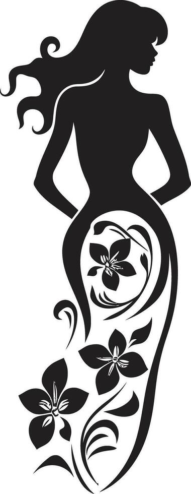 sofistikerad blommig elegans handgjord emblem abstrakt flora fusion svart konstnärlig kropp emblem vektor