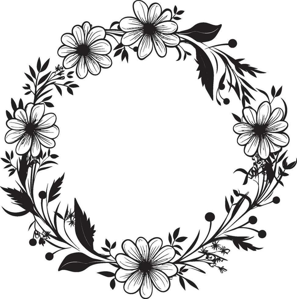invecklad blommig omfamning svart ram logotyp nyckfull blomma omfatta dekorativ svart ikon vektor