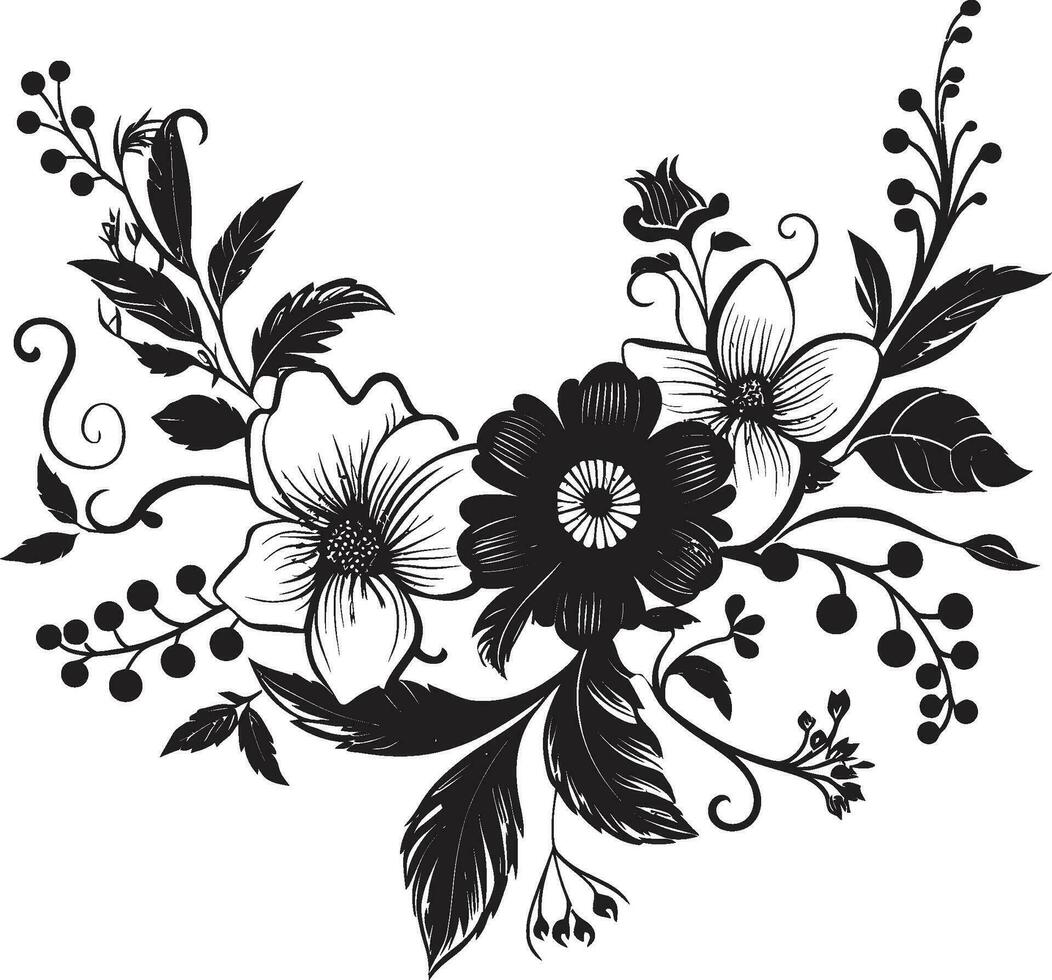 nyckfull blommig noir invecklad svart vektor element grafit kronblad symfoni hand dragen svartvit logotyper