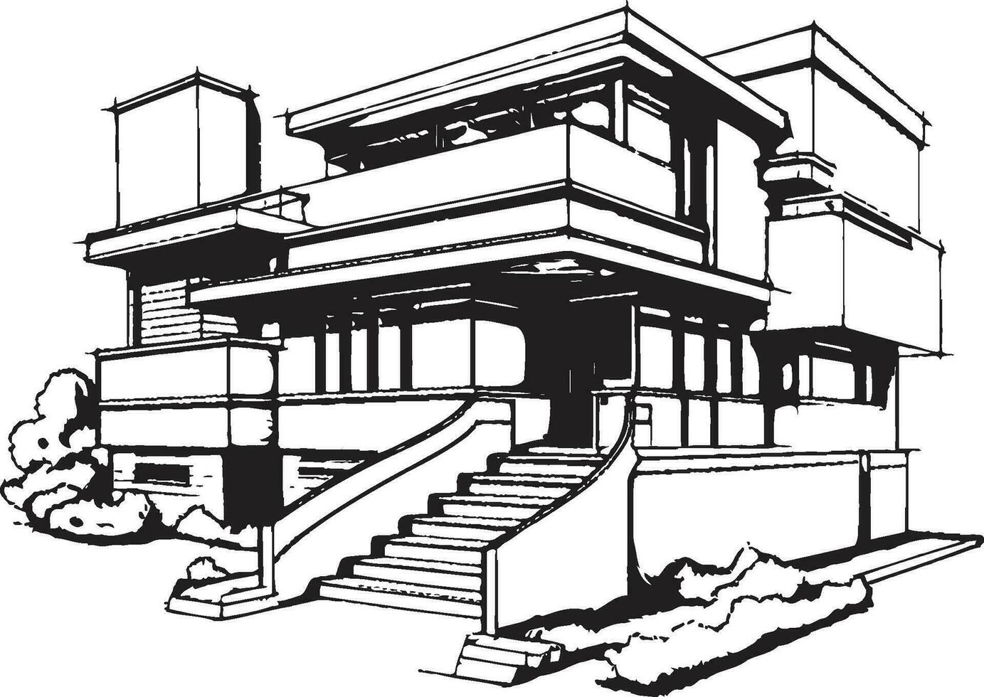 Dual Niveau Visionär skizzieren Idee zum Duplex Haus Vektor Symbol Symmetrie Entwurf Duplex Haus Design im Vektor Logo Konzept