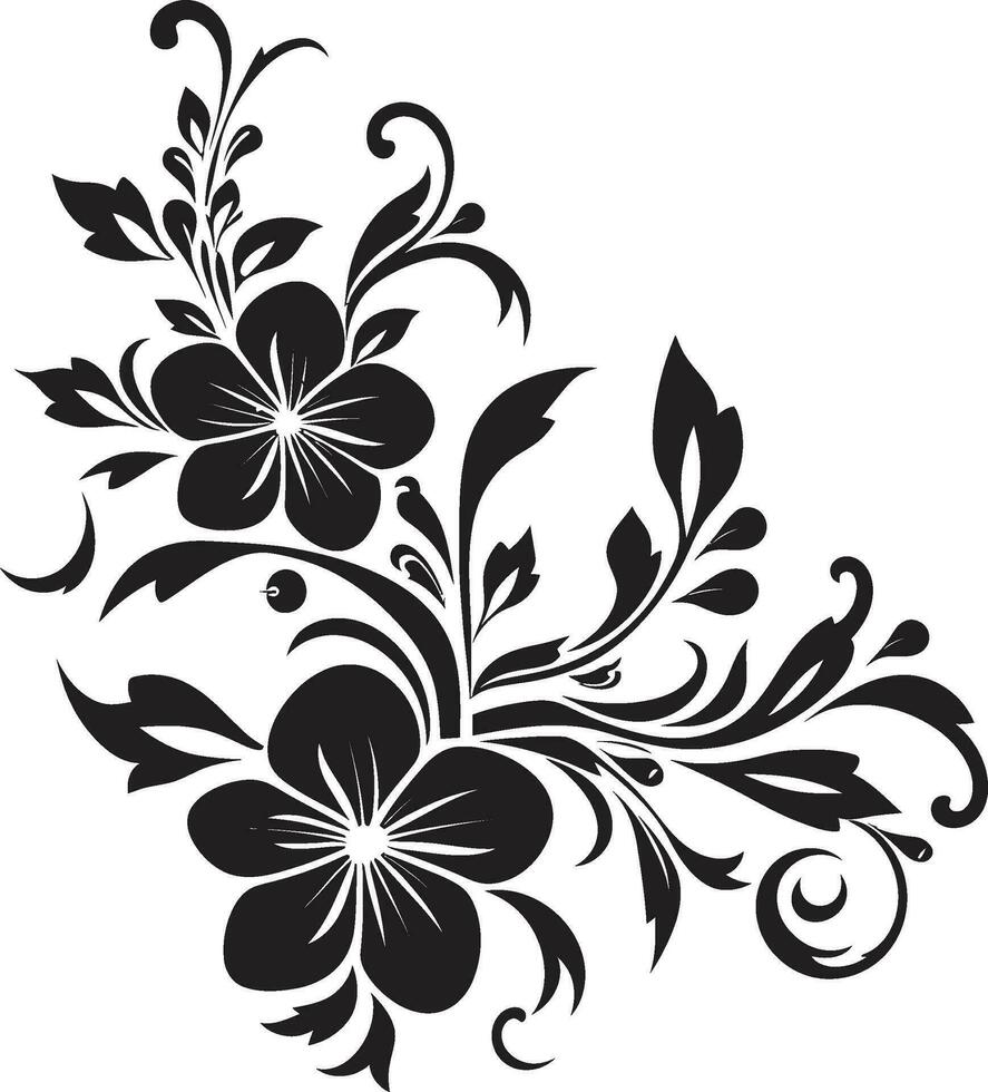 konstnärlig blommig chic hand dragen ikon invecklad vektor blooms svart design
