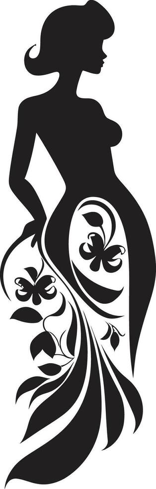 sofistikerad blommig elegans handgjord emblem abstrakt flora fusion svart konstnärlig kropp emblem vektor