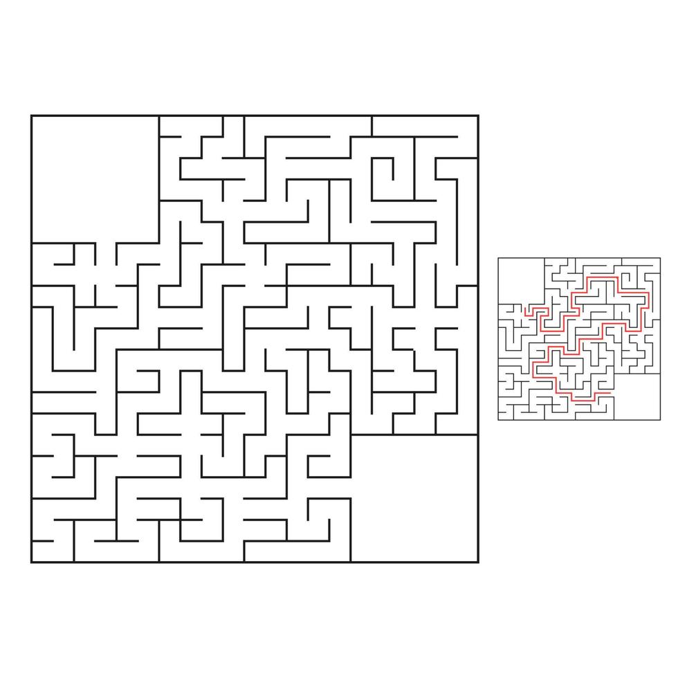 abstrakt fyrkantig labyrint. spel för barn. pussel för barn. en ingång, en utgång. labyrintkonst. platt vektorillustration isolerad på vit bakgrund. med svar. vektor