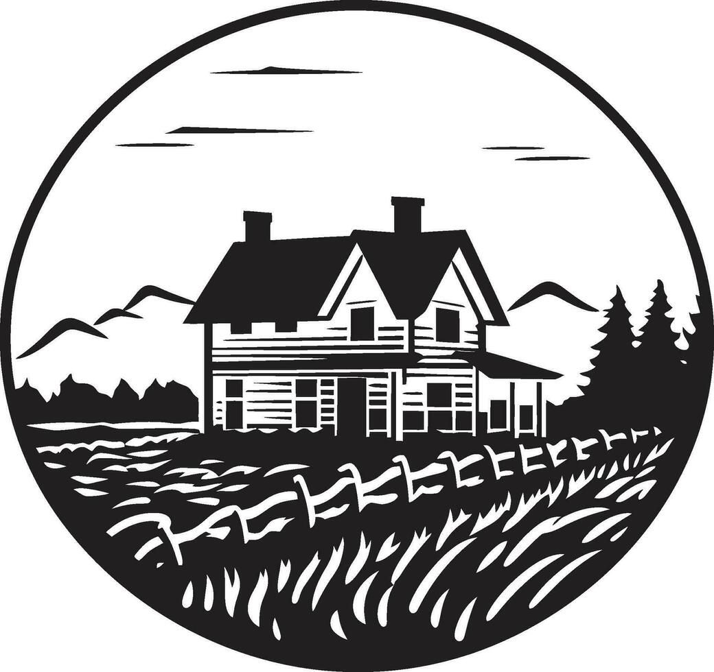 landsbygden bostad intryck bondgård vektor emblem skörda hemman ikon jordbrukare hus design i vektor