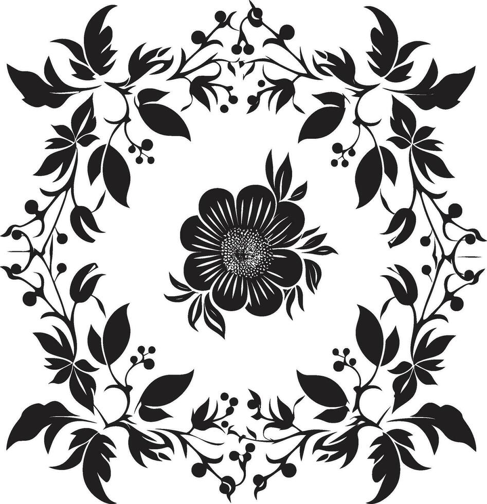 geometrisk blommig harmoni bricka ikon design kaklade botanik svart vektor blommig mönster