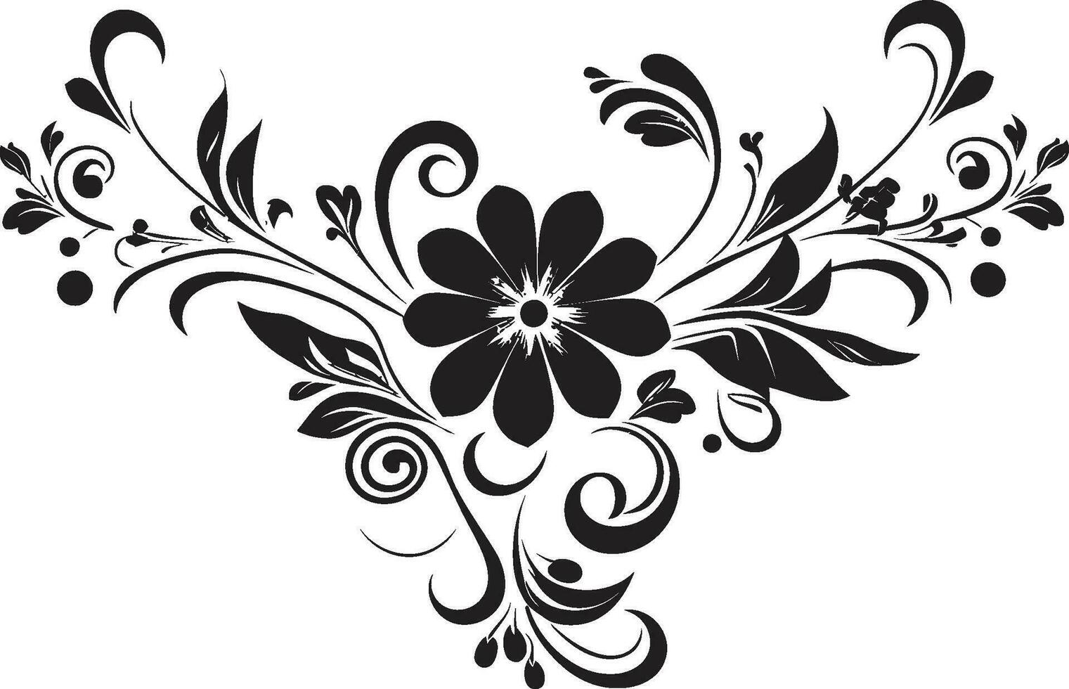 årgång blommig krångligheter handgjord svart emblem noir kronblad skönhet hand återges vektor logotyp design