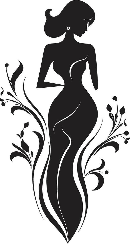 künstlerisch blühen Ensemble elegant Vektor Frau minimalistisch Blumen- Verzierungen schwarz Frau Logo