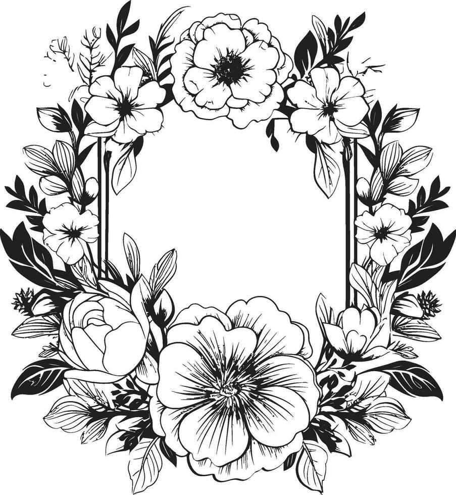 viktorianisch Vignette zart schwarz und Weiß Blumen im Jahrgang Charme. einfarbig Majestät ein Regal gedeihen von schwarz Blumen- Opulenz. vektor