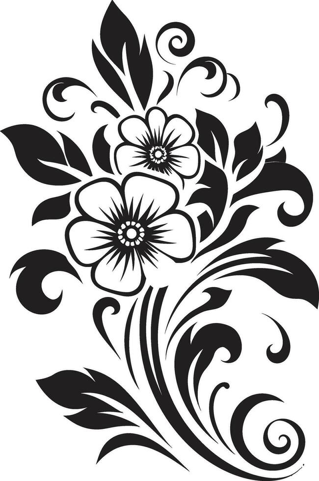 noir botanisch Strudel Hand gezeichnet schwarz ikonisch Emblem künstlerisch Blumen- Reben schwarz Vektor Logo Design