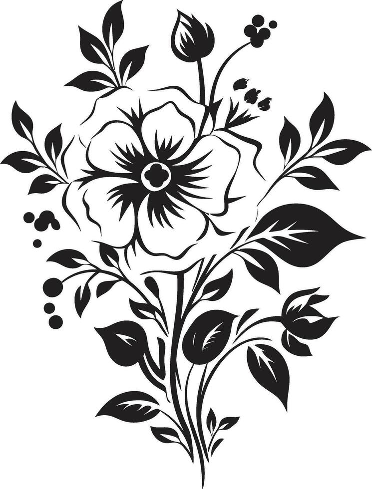 Tinte noir botanisch Odyssee Jahrgang schwarz Emblem Skizzen elegant Blumen- flüstert monoton Vektor ikonisch Designs