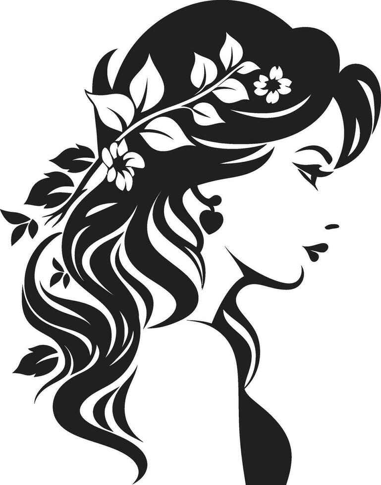 abstrakt flora fusion svart konstnärlig ansikte emblem elegant botanisk glamour vektor kvinna ikon