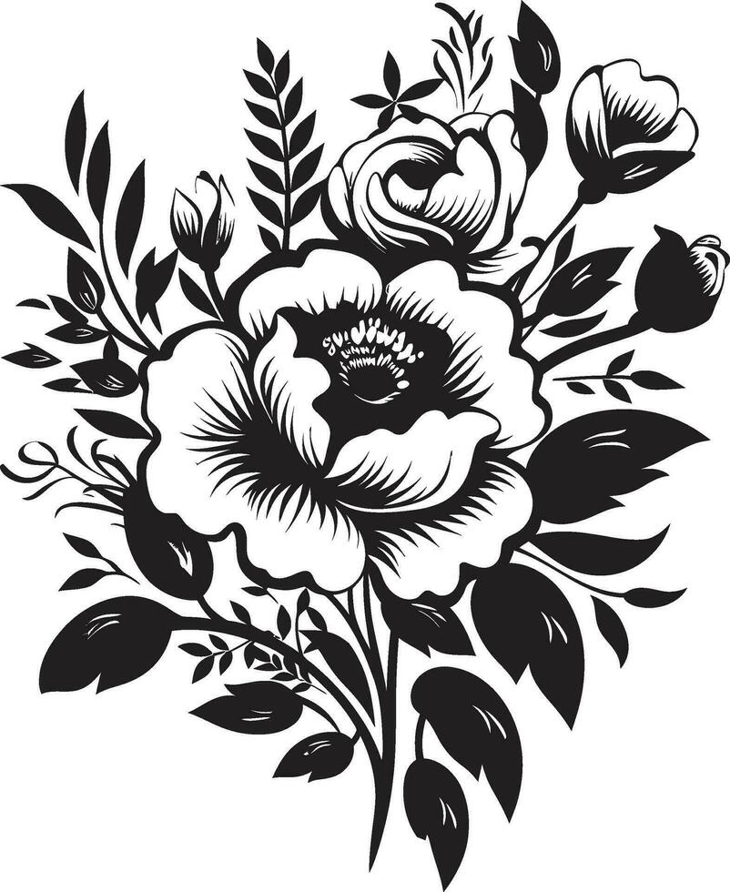 elegant blomma fusion dekorativ svart emblem invecklad blomma hopsättning svart bukett ikon vektor