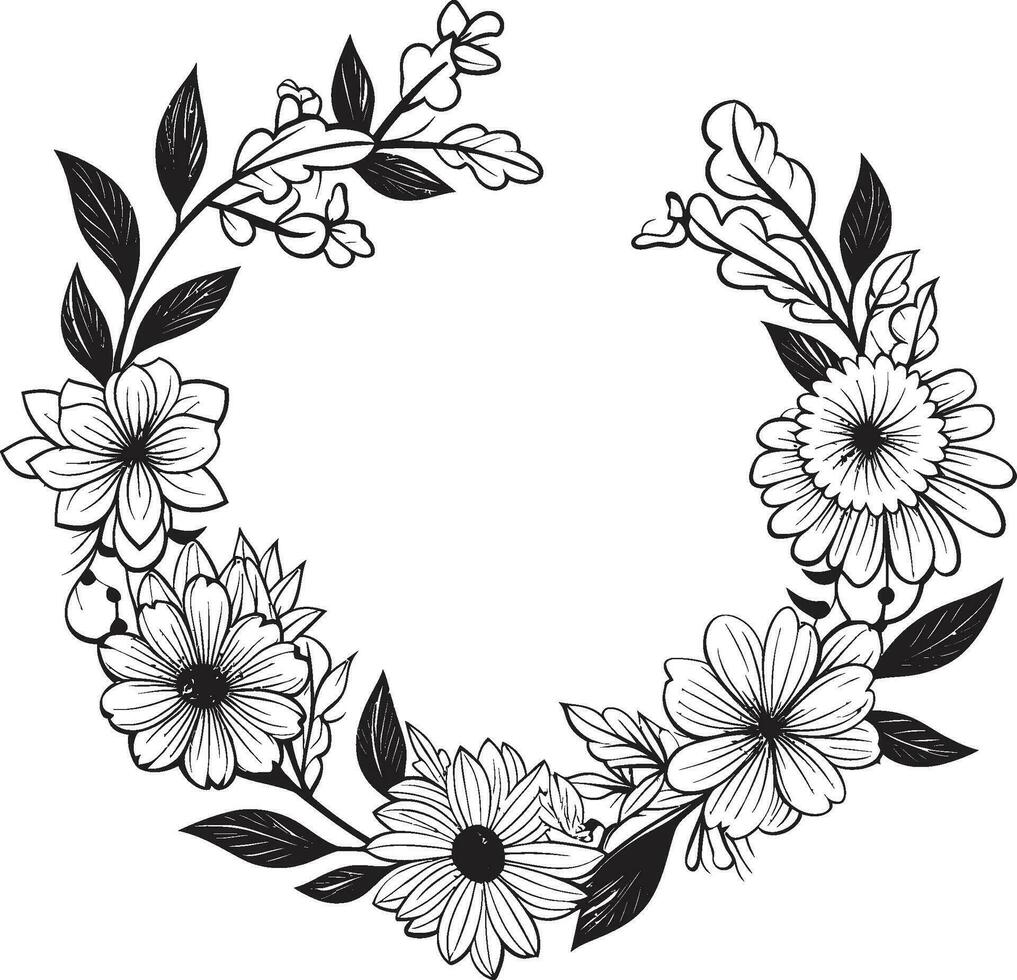 elegant Hochzeit Kranz künstlerisch Vektor Symbol Design anmutig Blumen- skizzieren schwarz Kranz Emblem