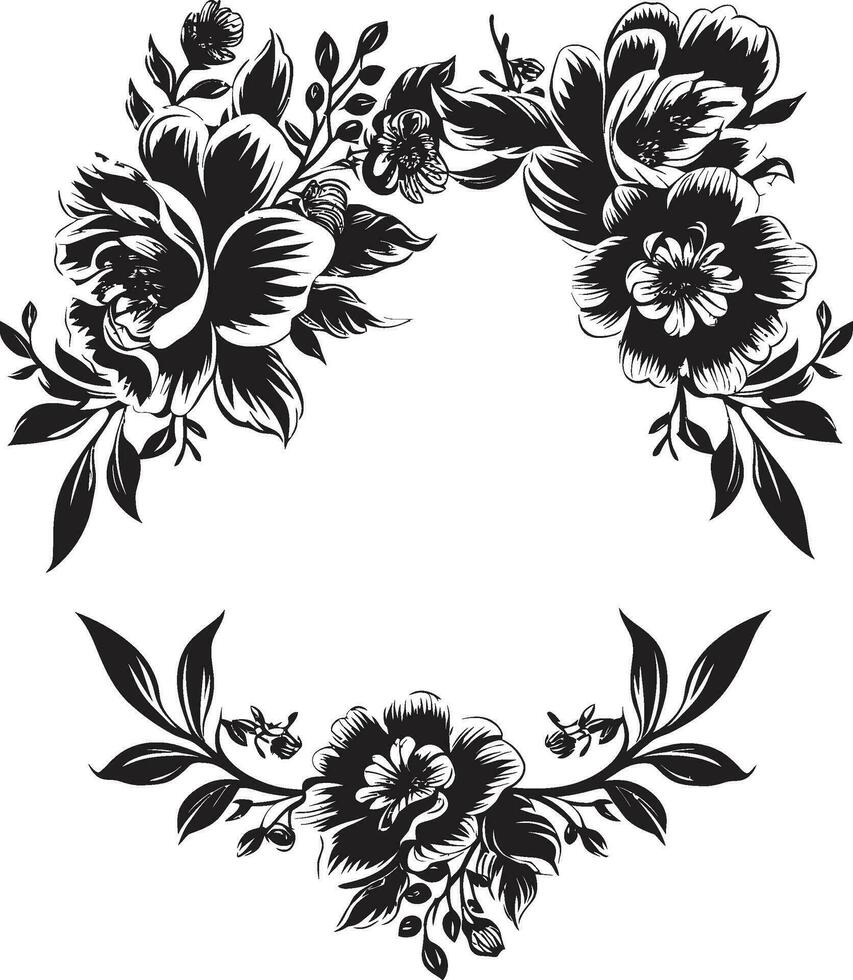 Regal Blütenblatt Rahmen dekorativ schwarz Symbol schick Blumen- umgeben schwarz Rahmen Logo vektor