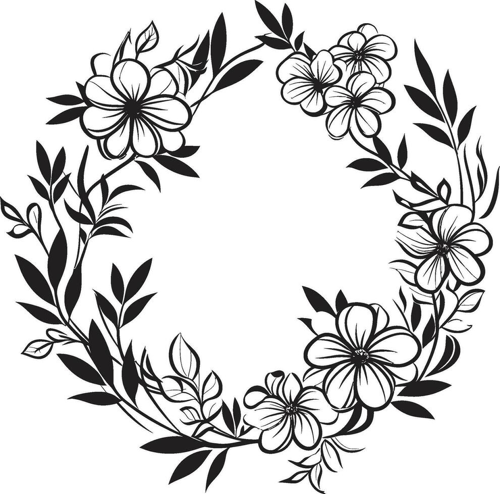 elegant bröllop krans konstnärlig vektor ikon design graciös blommig skiss svart krans emblem