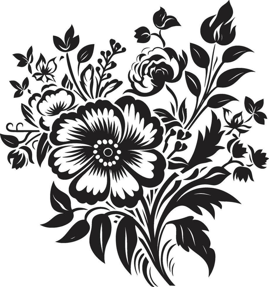 majestätisch Strauß Versammlung schwarz Vektor Emblem Jahrgang Blütenblatt Verschmelzung dekorativ schwarz Symbol
