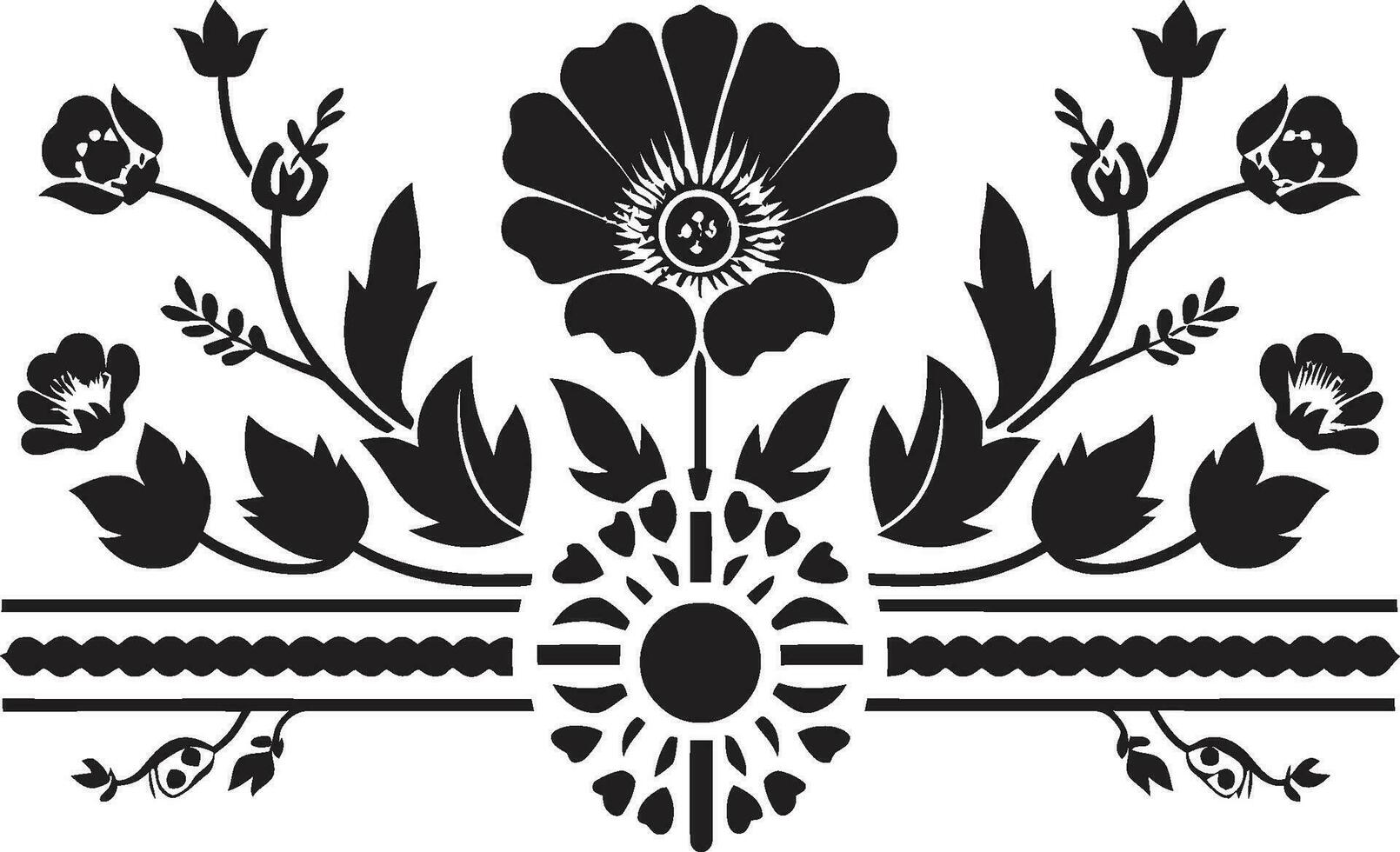 blomma mosaik- geometrisk bricka logotyp strukturerad trädgård svart vektor ikon
