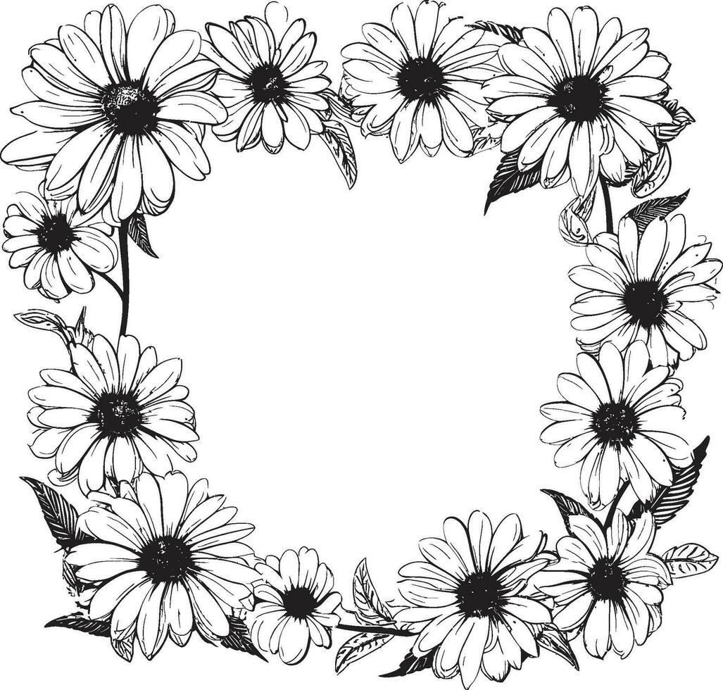 botaniska elegans daisy blomma ram svart ikon harmonisk daisy inhägnad svart vektor logotyp