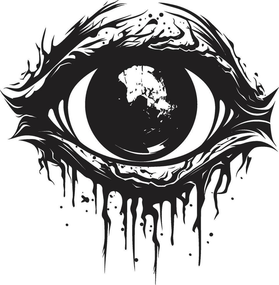 kusligt zombie öga svart vektor Skräck emblem olycksbådande blick kuslig skrämmande öga logotyp ikon