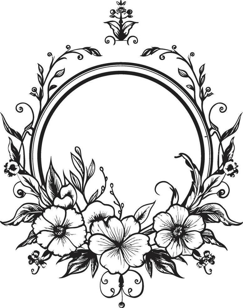 detailliert Blüten dekorativ Rahmen Logo zeitlos Eleganz schwarz Blumen- Symbol Design vektor