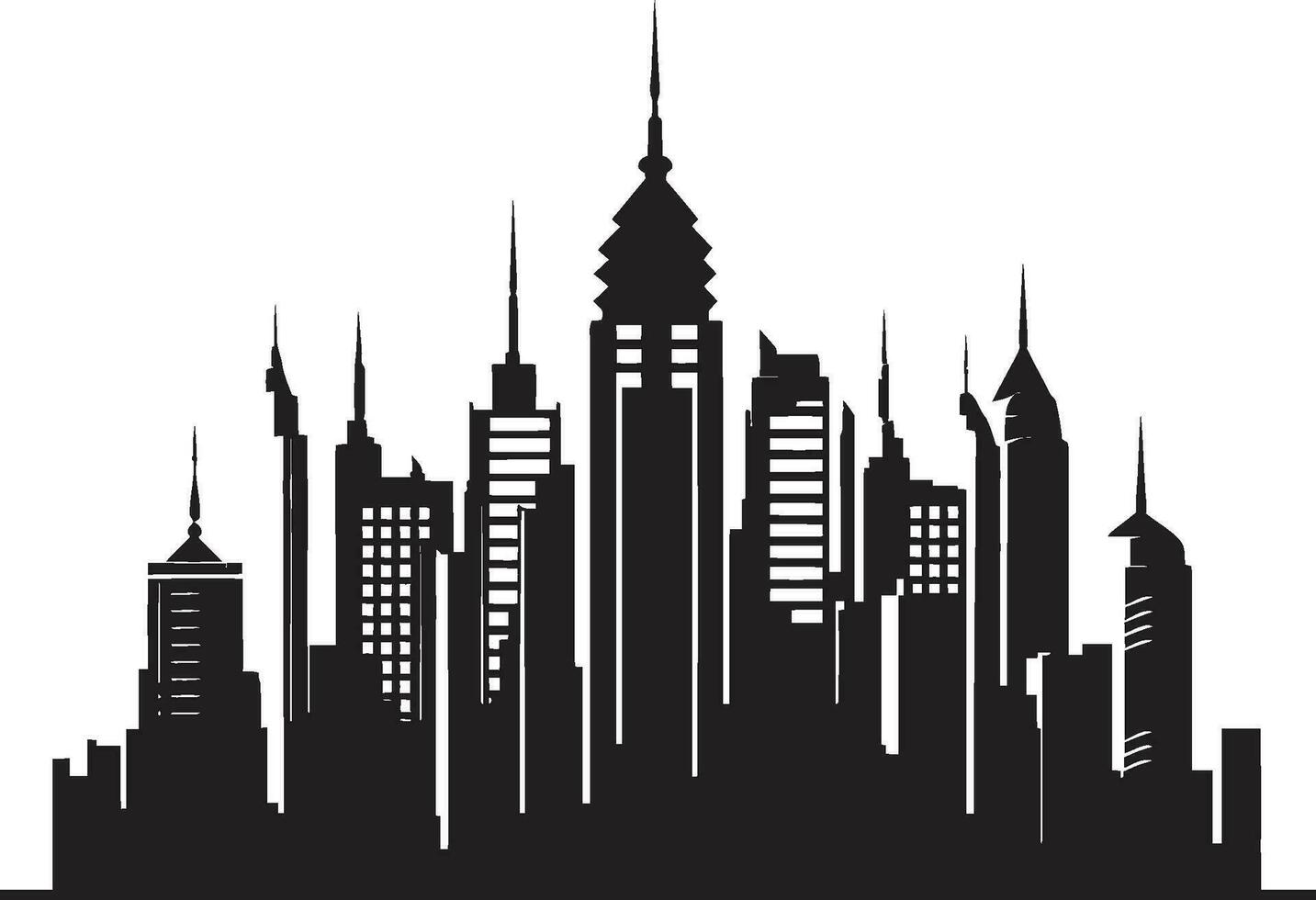 stad vista skyskrapa skiss flera våningar byggnad i vektor ikon storstads flera våningar intryck stadsbild vektor logotyp ikon