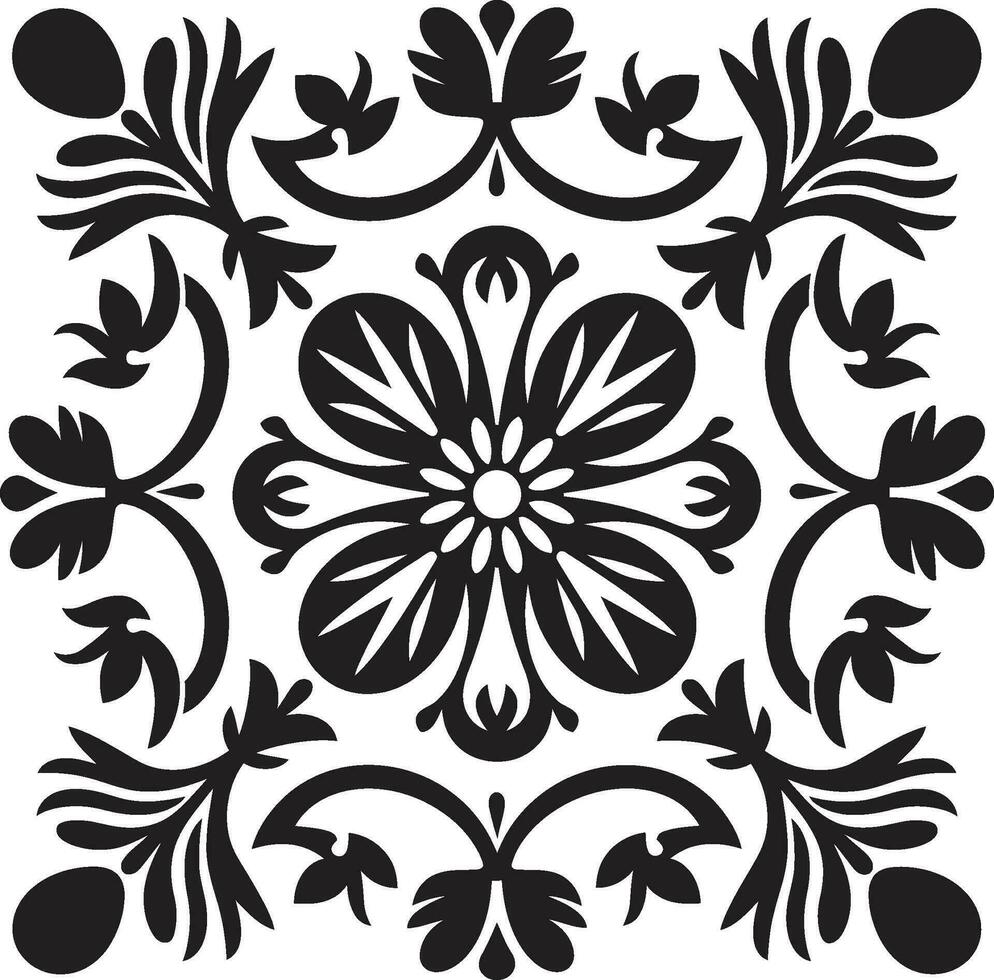 gemustert Blütenblatt Design schwarz Emblem Blume Geometrie Vektor Fliese Symbol