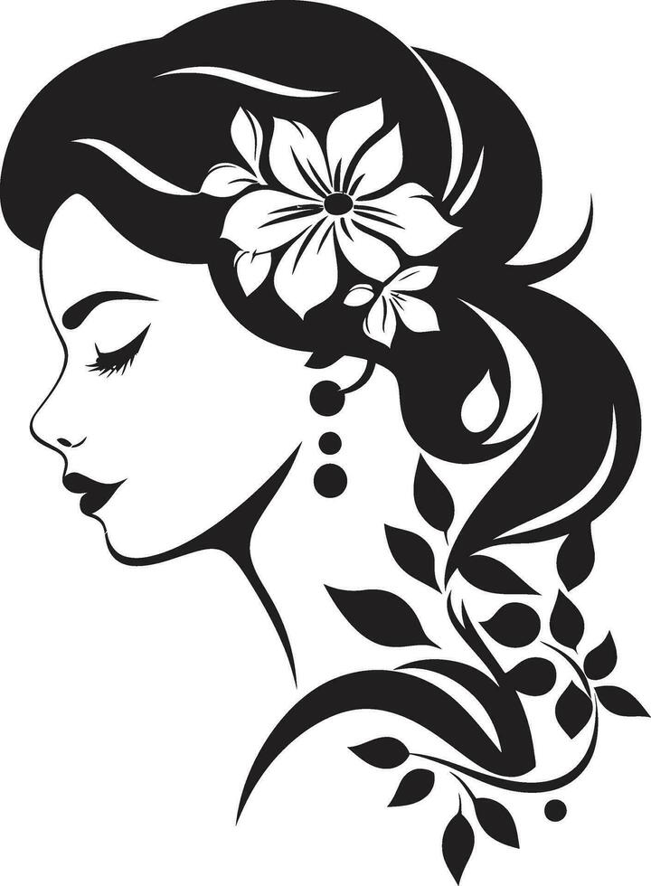 modern Blume Porträt schwarz Frau Emblem künstlerisch blühen Wesen elegant Vektor Gesicht