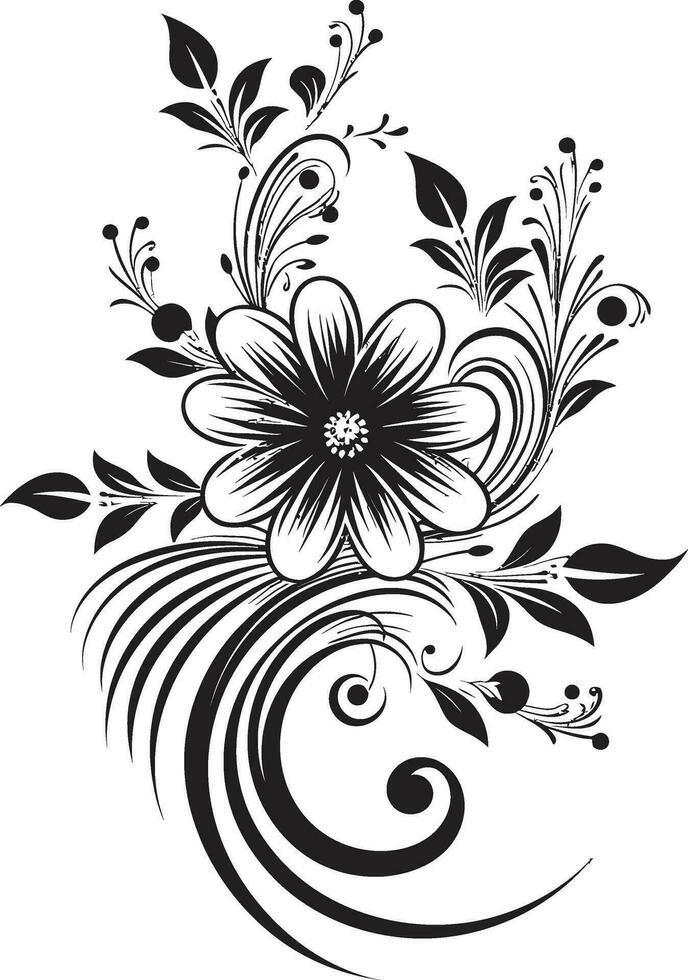 künstlerisch Blütenblatt wirbelt ikonisch Hand gezeichnet handgemacht noir Emblem Vektor Design
