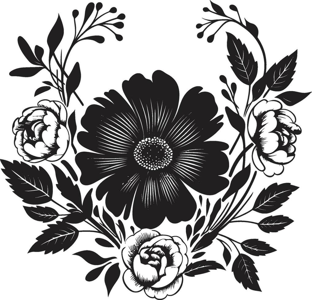 noir gardenia serenad invecklad vektor logotyp konst lynnig kronblad etsning noir blommig emblem Krönikeböckerna