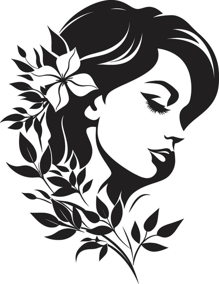 elegant botanisch Glanz Vektor Frau Symbol anmutig Blumen- Silhouette schwarz Gesicht Emblem