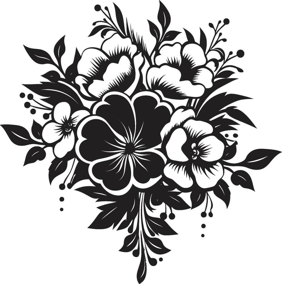 förtrollade blomma ensemble svart blommig logotyp design sofistikerad bukett elegans dekorativ svart vektor emblem